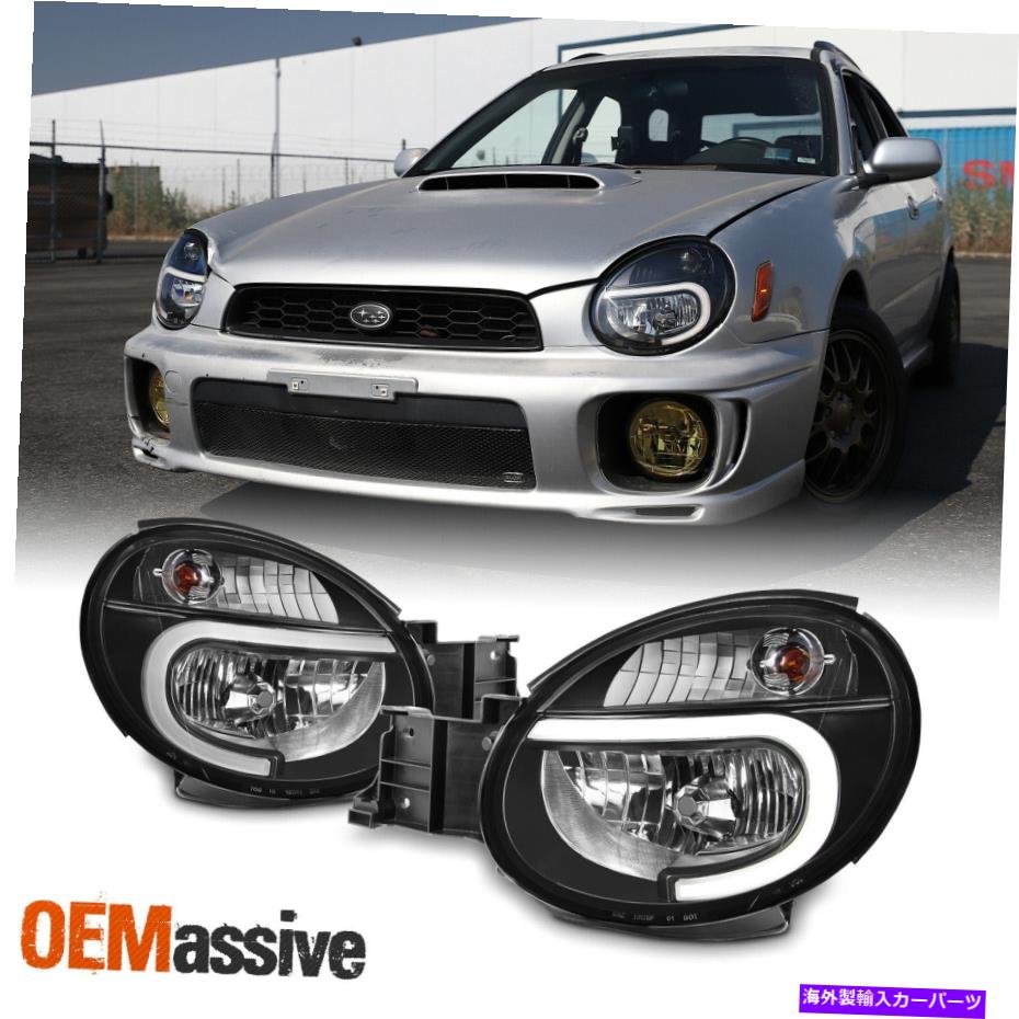 USヘッドライト FITS 2002-2003スバルインプレッサアウトバックRS TS WRX DRL LEDストリップブラックヘッドライト Fits 2002-2003 Subaru Impreza Outback RS TS WRX DRL LED Strip Black Headlights【並行輸入品】