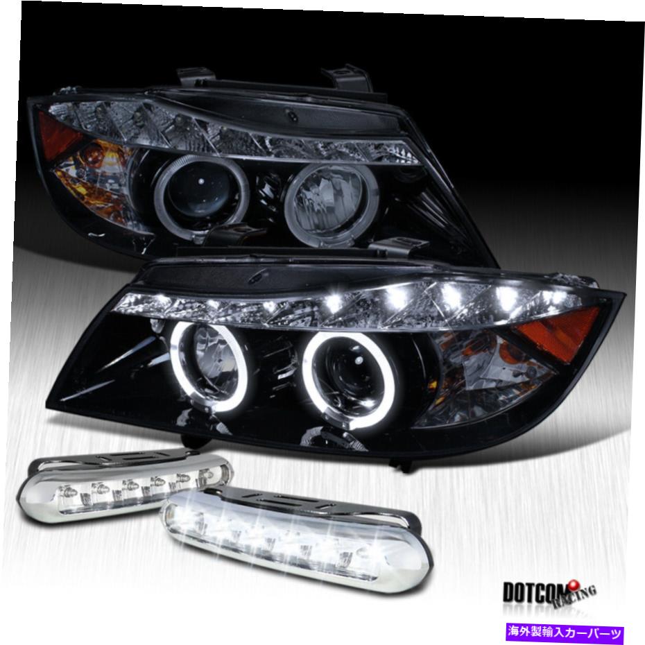 USヘッドライト 2006-2008 E90 4DR Haloプロジェクターヘッドライト+クリアLEDフォグランプ Black Smoke For 2006-2008 E90 4Dr Halo Projector Headlights+Clear LED Fog Lamps【並行輸入品】