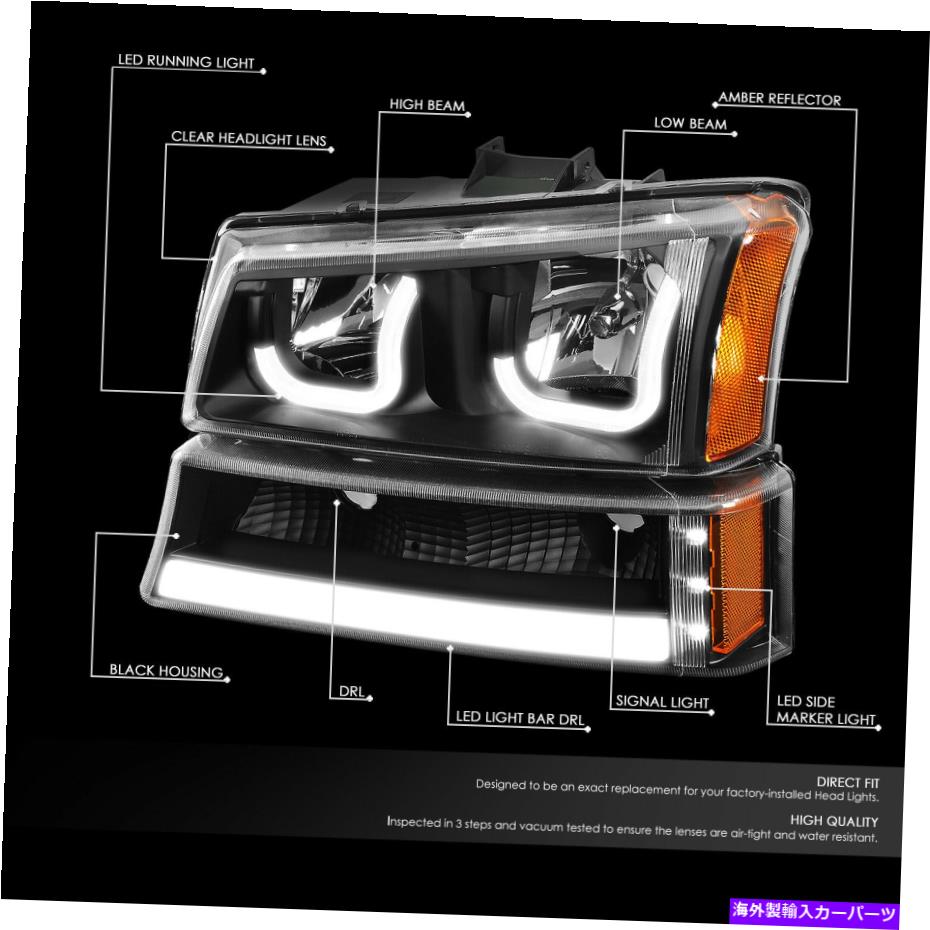 USヘッドライト Silverado 03-07 Black琥珀色の駐車場灯/駐車場のランプ LED J-Halo Projector Headlight w/Parking Lamp for Silverado 03-07 Black Amber【並行輸入品】