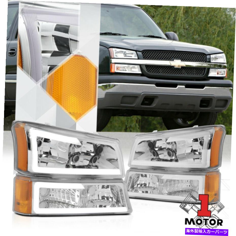 USヘッドライト 03-07 Silverado / Avalanche用Chrome * LEDバーDRL *ヘッドライト+バンパーアンバーシグナル Chrome *LED BAR DRL* Headlight+Bumper Amber Signal for 03-07 Silverado/Avalanche【並行輸入品】