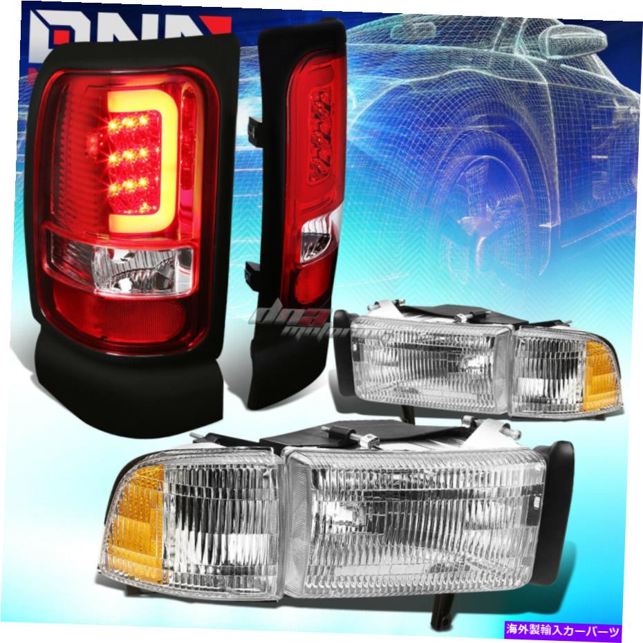 USヘッドライト クロームハウジングヘッドライト+レッドレンズハローLEDブレーキテールライトフィット94-02ドッジラム CHROME HOUSING HEADLIGHT+RED LENS HALO LED BRAKE TAIL LIGHT FIT 94-02 DODGE RAM【並行輸入品】