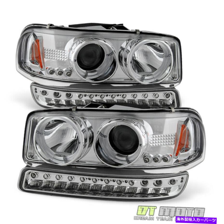 USヘッドライト フィット2000-2006シエラユコンハローヘッドライト+ LED DRLバンパー信号ランプペアセット Fits 2000-2006 Sierra Yukon Halo Headlights+Led DRL Bumper Signal Lamps Pair Set【並行輸入品】