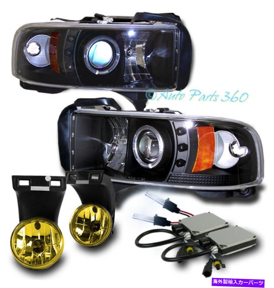 USヘッドライト 94-01 RAM Halo LEDブラックプロジェクターヘッドライト+バンパー黄色フォグランプ+ 8K HID FOR 94-01 RAM HALO LED BLACK PROJECTOR HEADLIGHT+BUMPER YELLOW FOG LAMP+8K HID【並行輸入品】