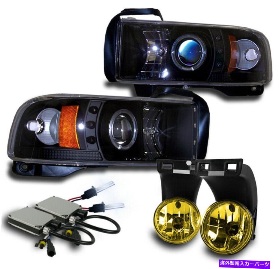 USヘッドライト 1994-2001 RAMブラックHalo LEDプロジェクターヘッドライト+黄色のフォグランプW / 8K HID FOR 1994-2001 RAM BLACK HALO LED PROJECTOR HEADLIGHTS+YELLOW FOG LAMP W/8K HID【並行輸入品】