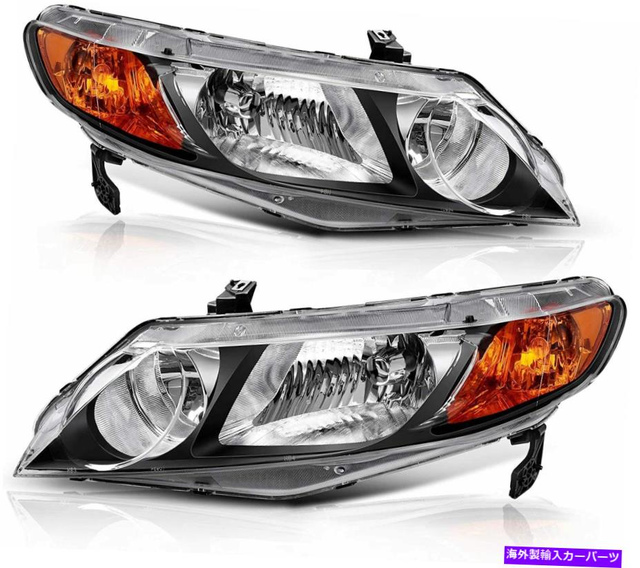 USヘッドライト 2006-2011ホンダシビック4ドア交換黒ヘッドライトヘッドランプRH + LH For 2006-2011 Honda Civic 4-Door Replacement Black HeadLights Headlamps RH+LH【並行輸入品】