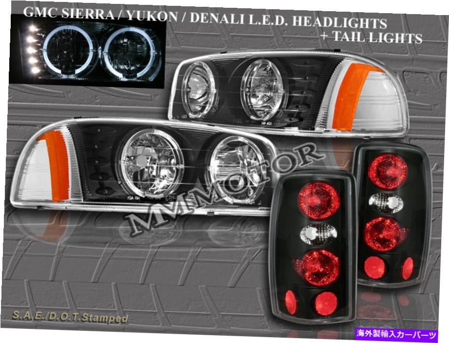 USヘッドライト 2000-06 GMC Yukon Denali HaloヘッドライトW / LEDブラック+テールライトAltezza Blk 2000-06 GMC YUKON DENALI HALO HEADLIGHTS W/ LED BLACK + TAIL LIGHTS ALTEZZA BLK【並行輸入品】