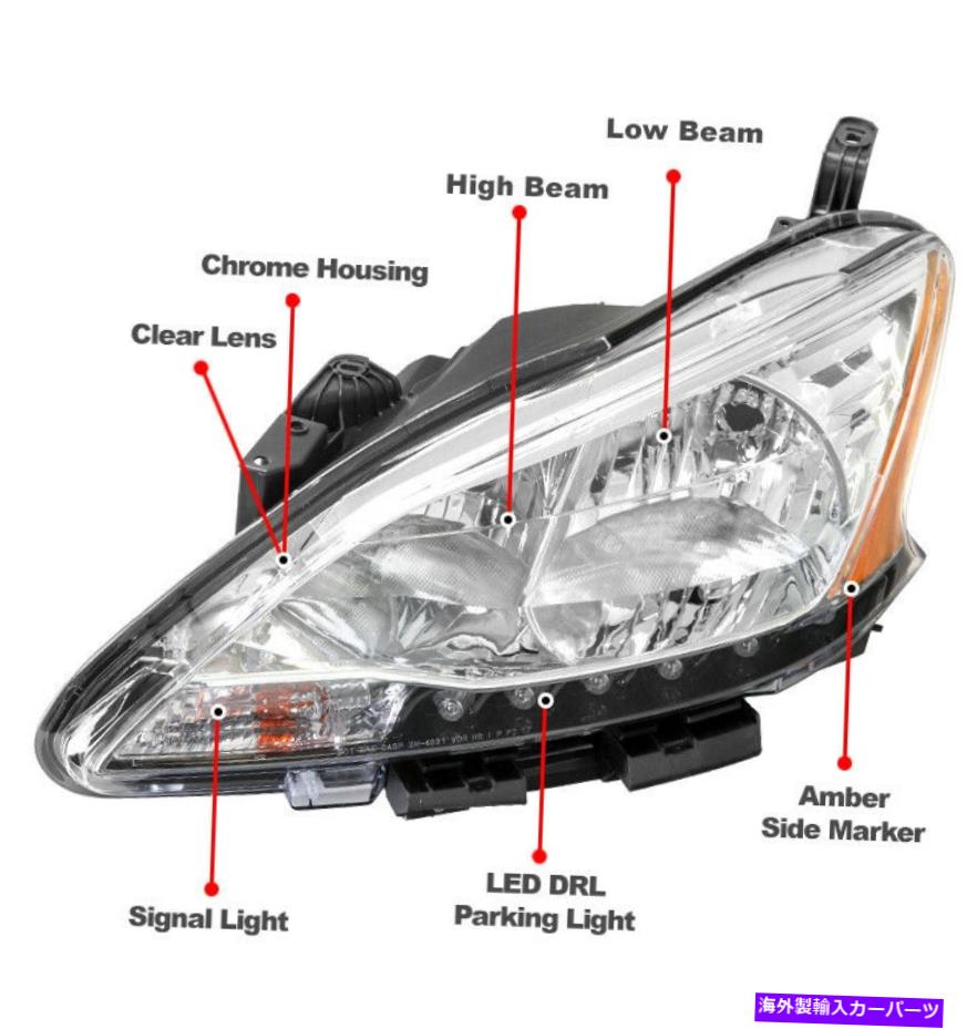 USヘッドライト 13 14 15 SENTRA LEDバークロム交換用ヘッドライトランプW / DRL信号LH + RH For 13 14 15 Sentra LED Bar Chrome Replacement Headlight Lamp w/DRL Signal LH+RH【並行輸入品】