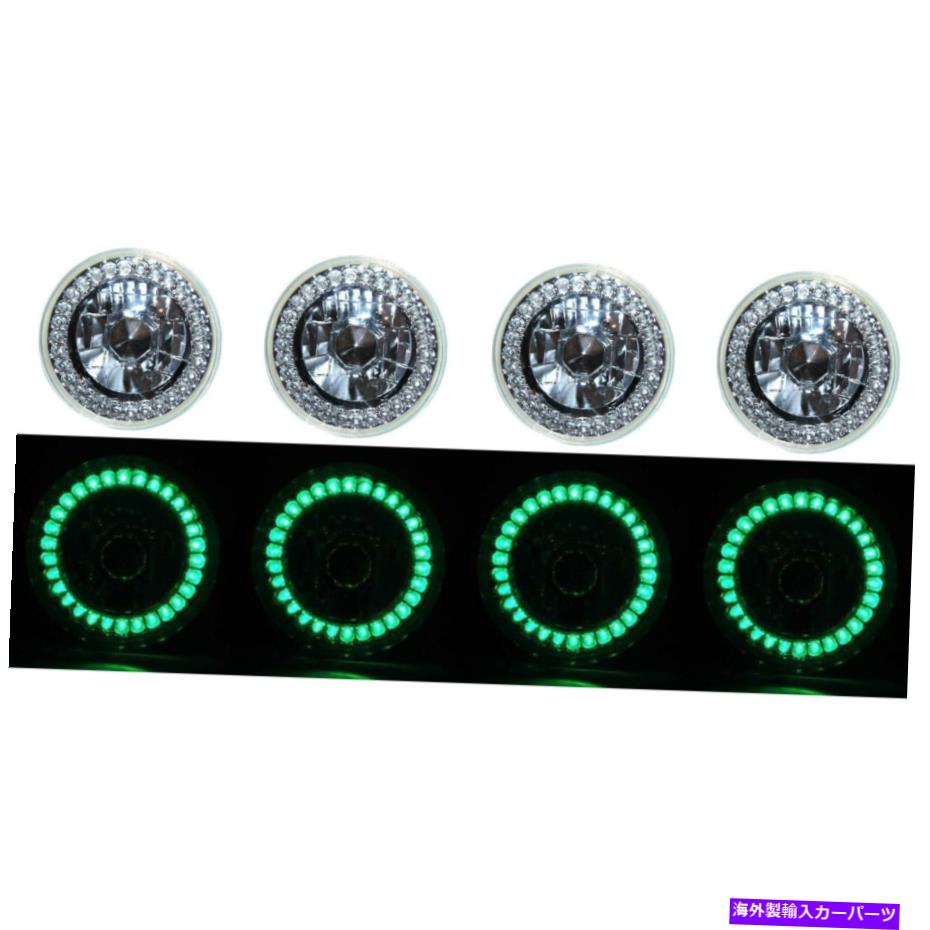 USヘッドライト 5-3 / 4緑LEDハローエンジェルアイヘッドライトH4ヘッドランプ6000K HID電球セット 5-3/4 Green LED Halo Angel Eyes Headlight H4 Headlamp 6000K HID Light Bulbs Set【並行輸入品】