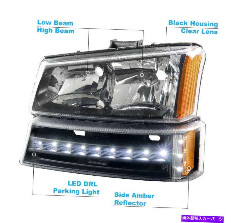USヘッドライト 03-06 Chevy SilveradoブラックヘッドライトランプW / LEDバンパー+ブルーDRL信号+ HID For 03-06 Chevy Silverado Black Headlights Lamp w/LED Bumper+Blue DRL Signal+HID【並行輸入品】｜Us Custom Parts Shop USDM
