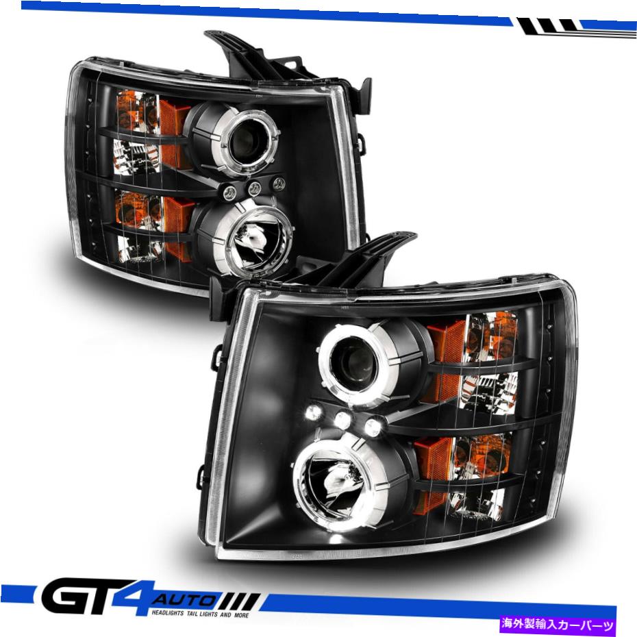 USヘッドライト 2007-2013のシボレーSilverado 1500 2500 3500 Dual LED Halo Black Headlights For 2007-2013 Chevy Silverado 1500 2500 3500 Dual LED Halo Black Headlights【並行輸入品】