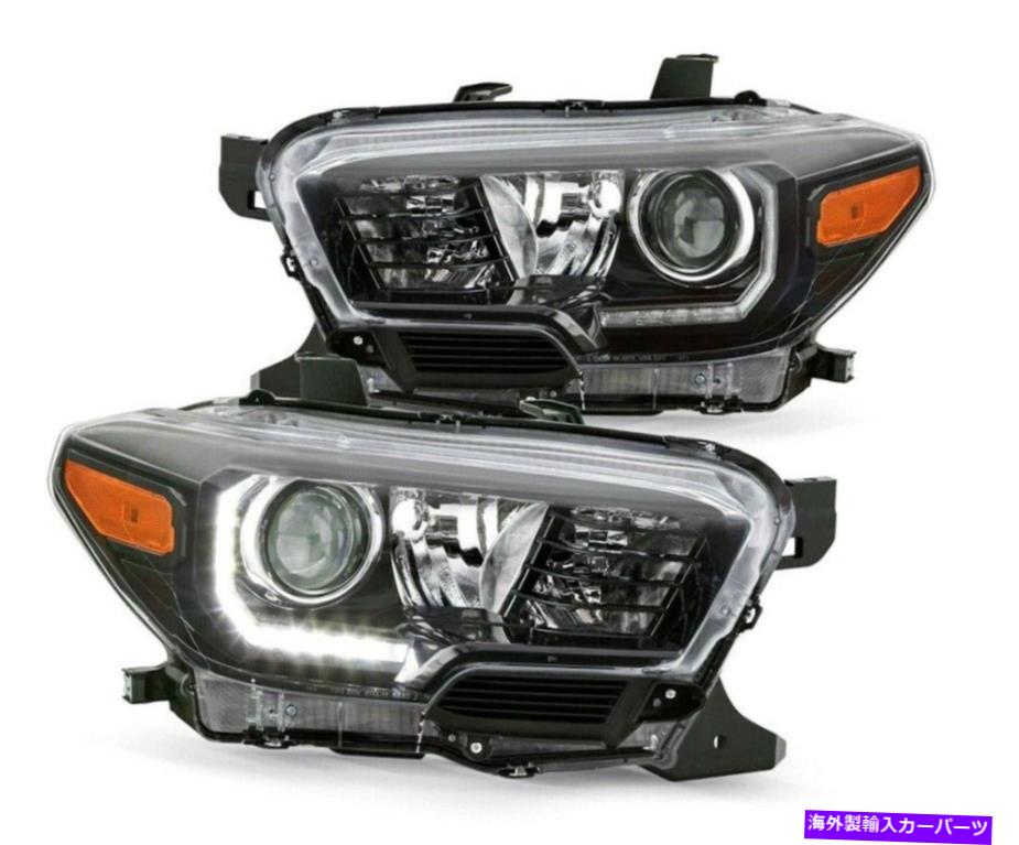 USヘッドライト ヘッドライトは2016-2018トヨタへの洞窟/ LED DRLブラックオーバーリングL + R Headlights Fit For 2016-2018 Toyota Tocoma Lamps /LED DRL Black HAOUSING L+R【並行輸入品】