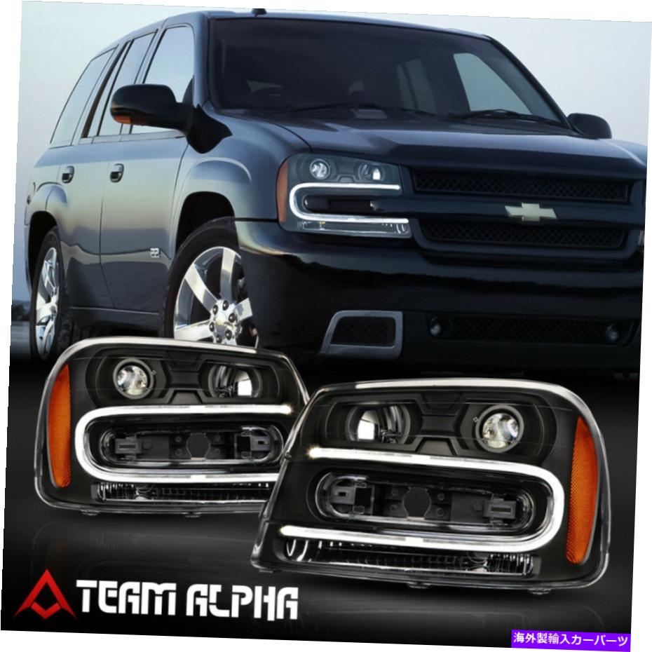 USヘッドライト FITS 2002-2009 Trailblazer {LED C-BAR DRL}ブラック/アンバーコーナープロジェクターヘッドライト Fits 2002-2009 Trailblazer{LED C-BAR DRL}Black/Amber Corner Projector Headlight【並行輸入品】