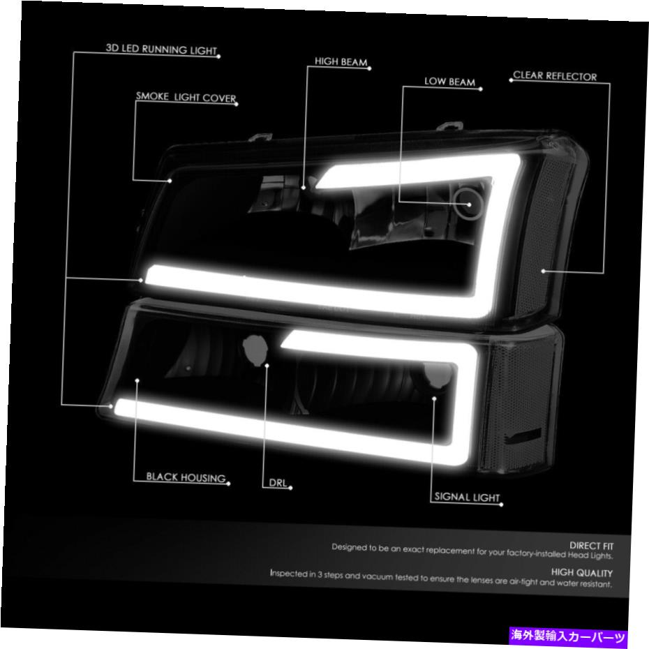 USヘッドライト 03-07シボリーSilverado Avalanche LED DRLヘッドライトバンパーランプブラック着色 For 03-07 Chevy Silverado Avalanche LED DRL Headlight Bumper Lamp Black Tinted【並行輸入品】