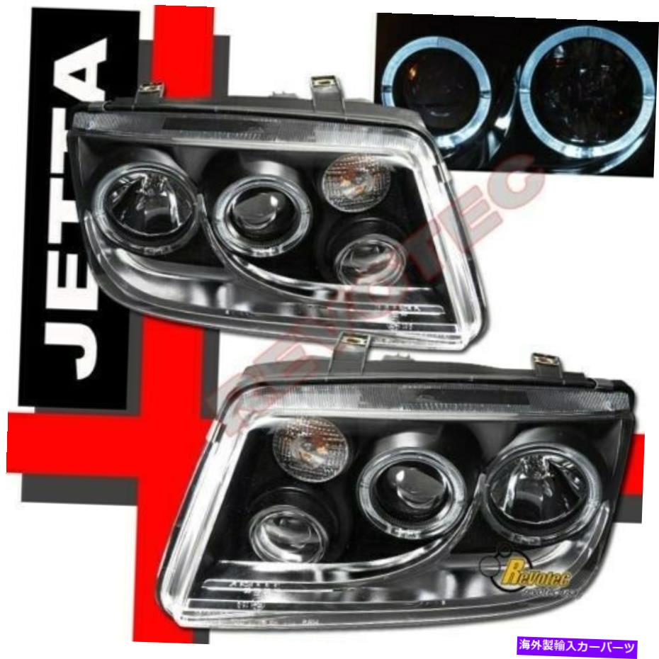 USヘッドライト ブラックデュアルハローエンジェルアイズプロジェクターヘッドライト99-05 VW Jetta IV MK4のための霧 Black Dual Halo Angel Eyes Projector Headlights w/ Fog For 99-05 VW Jetta IV MK4【並行輸入品】