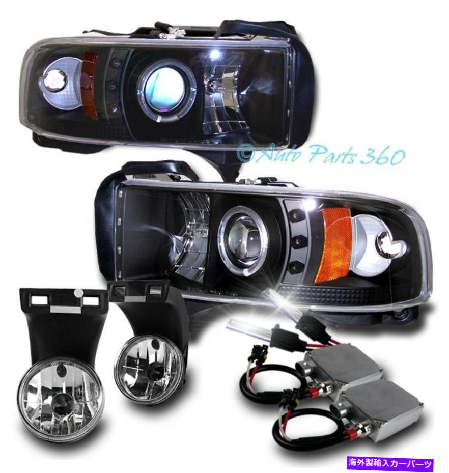 USヘッドライト 94-01 Ram Halo LEDブラックプロジェクターヘッドライトW / Bumper Fog + 50W 6K HID 3500 FOR 94-01 RAM HALO LED BLACK PROJECTOR HEADLIGHTS W/BUMPER FOG+50W 6K HID 3500【並行輸入品】