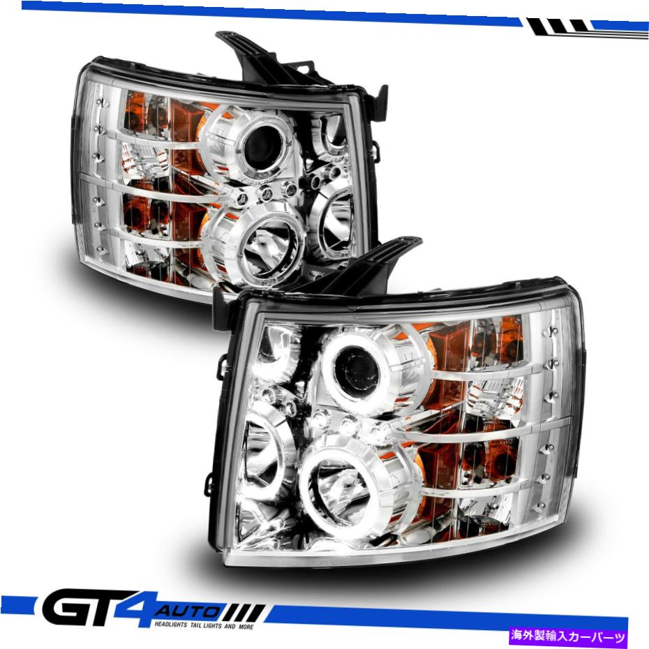 USヘッドライト 2007年から2013年のシボリーSilverado 1500 2500 3500 3500 3500 Dual LED Halo Chromeヘッドライト For 2007-2013 Chevy Silverado 1500 2500 3500 Dual LED Halo Chrome Headlights【並行輸入品】