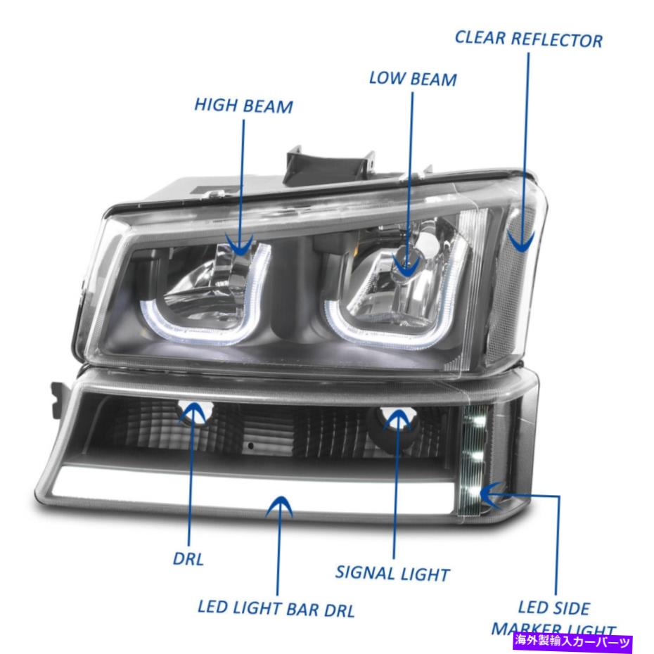 USヘッドライト 03-07 Silverado Avalanche LED DRL BAR J-Halo Black Headlightバンパーランプ For 03-07 Silverado Avalanche LED DRL Bar J-Halo Black Headlight Bumper Lamps【並行輸入品】 57,218円