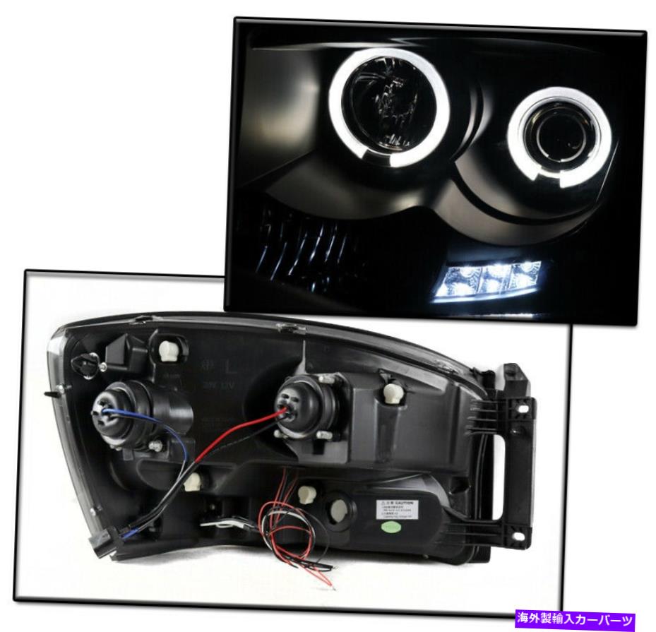 USヘッドライト 2006年から2008年のドッジRAMブラック/スモークLED Haloプロジェクターヘッドライトランプ+バンパーDRL FOR 2006-2008 DODGE RAM BLACK/SMOKE LED HALO PROJECTOR HEADLIGHT LAMP+BUMPER DRL【並行輸入品】