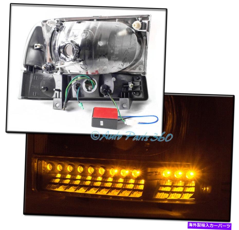 USヘッドライト 99-04 F250 F350スーパーデューティブラックヘッドライトヘッドランプW / LEDバンパー+ DRL + 6K HID FOR 99-04 F250 F350 SUPER DUTY BLACK HEADLIGHT HEADLAMP W/LED BUMPER+DRL+6K HID【並行輸入品】