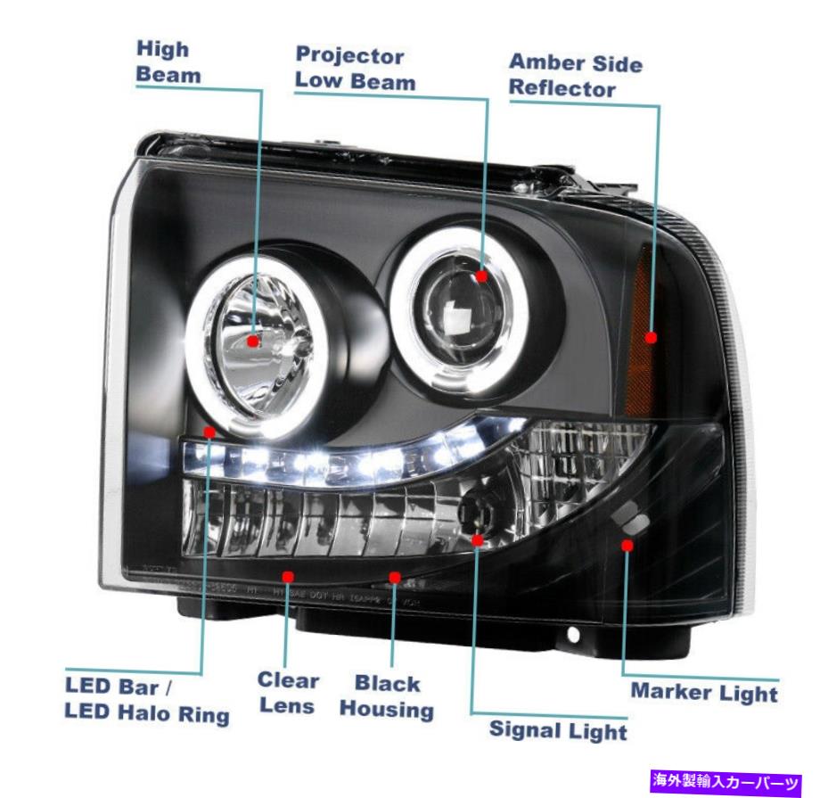 USヘッドライト FIT 2005-2007フォードF250 F350スーパーデューティLED Haloプロジェクターヘッドライトランプブラック Fit 2005-2007 Ford F250 F350 Super Duty LED Halo Projector Headlight Lamp Black【並行輸入品】