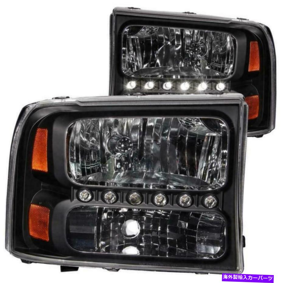 USヘッドライト ANZO 2000-2004フォードエクスカーションクリスタルヘッドライトブラックW / LED 1PC ANZO 2000-2004 Ford Excursion Crystal Headlights Black w/ LED 1pc【並行輸入品】