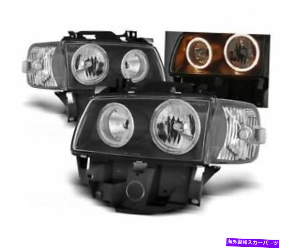 USヘッドライト ヘッドランプヘッドライトVW T4 1996-2003バスの天使の目黒いLHD Headlamps Headlight Vw T4 1996-2003 Bus Angel Eyes Black LHD【並行輸入品】