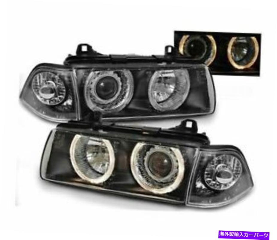 USヘッドライト ヘッドランプヘッドライトBMW E36 1990-1999クーペカブリオエンジェルアイブラックLHD RHD Headlamps Headlight Bmw E36 1990-1999 Coupe Cabrio Angel Eyes Black LHD RHD【並行輸入品】