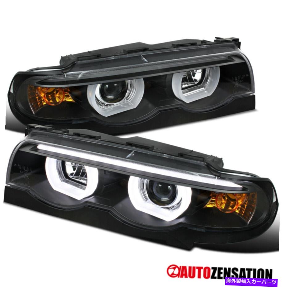 USヘッドライト 1995年から2001年BMW E38 740 IL8 740I 750IのブラックLEDバーHaloプロジェクターヘッドライトランプ For 1995-2001 BMW E38 740i 750iL Black LED Bar Halo Projector Headlights Lamps【並行輸入品】