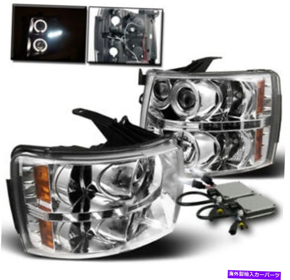 USヘッドライト 2007-2013 Chevy SilveradoトラックHaloプロジェクターLEDヘッドライトクロムセットW / 6K HID 2007-2013 CHEVY SILVERADO TRUCK HALO PROJECTOR LED HEADLIGHT CHROME SET W/6K HID【並行輸入品】