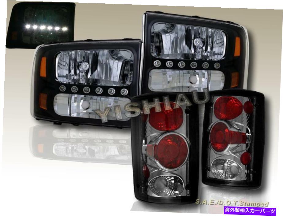 USヘッドライト フォードエクスカーションブラックヘッドライト+スモークテールライト2000 2001 2002 2002 2003 2004 Ford Excursion Black Headlights + Smoke Tail Lights 2000 2001 2002 2003 2004【並行輸入品】