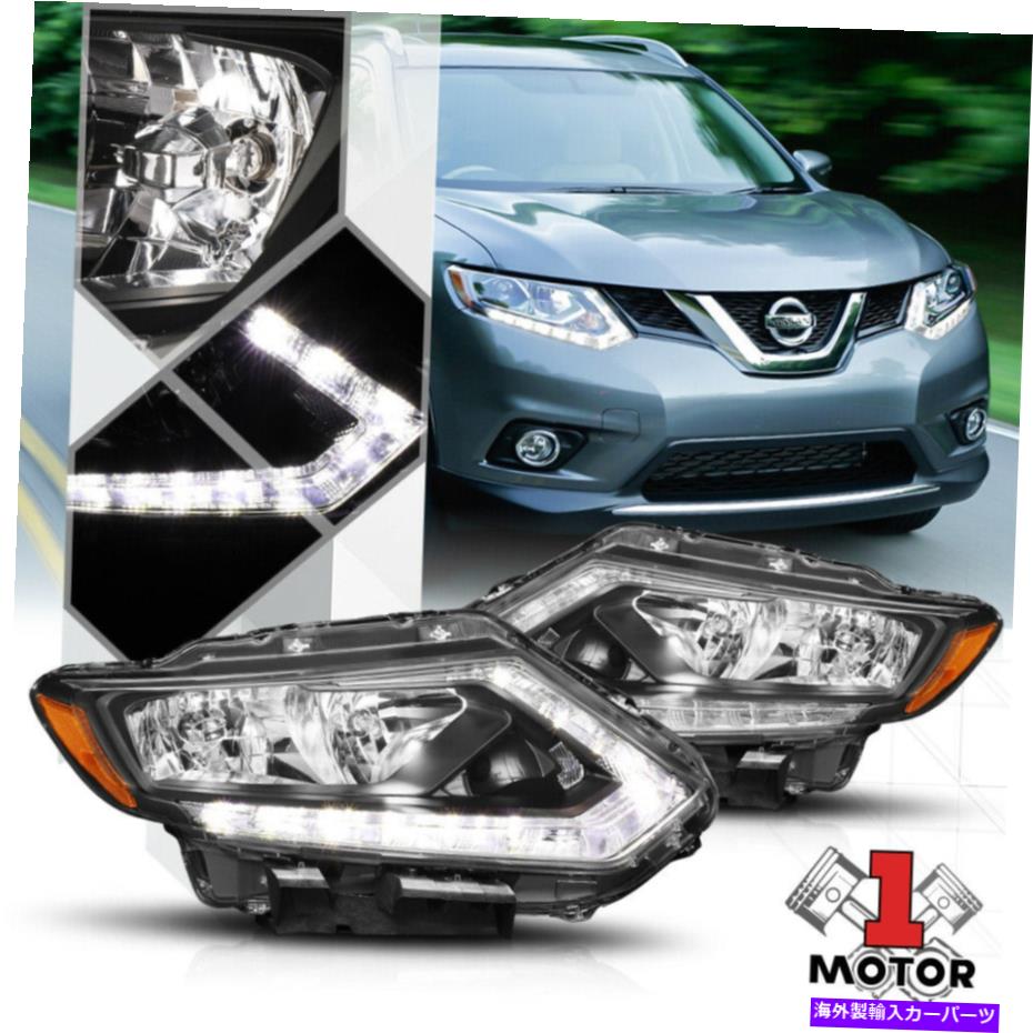 USヘッドライト ブラックハウジングヘッドライトLEDストリップDRLオレンジ色の回転信号14-16日産不正 Black Housing Headlight LED Strip DRL Amber Turn Signal for 14-16 Nissan Rogue【並行輸入品】 59,818円