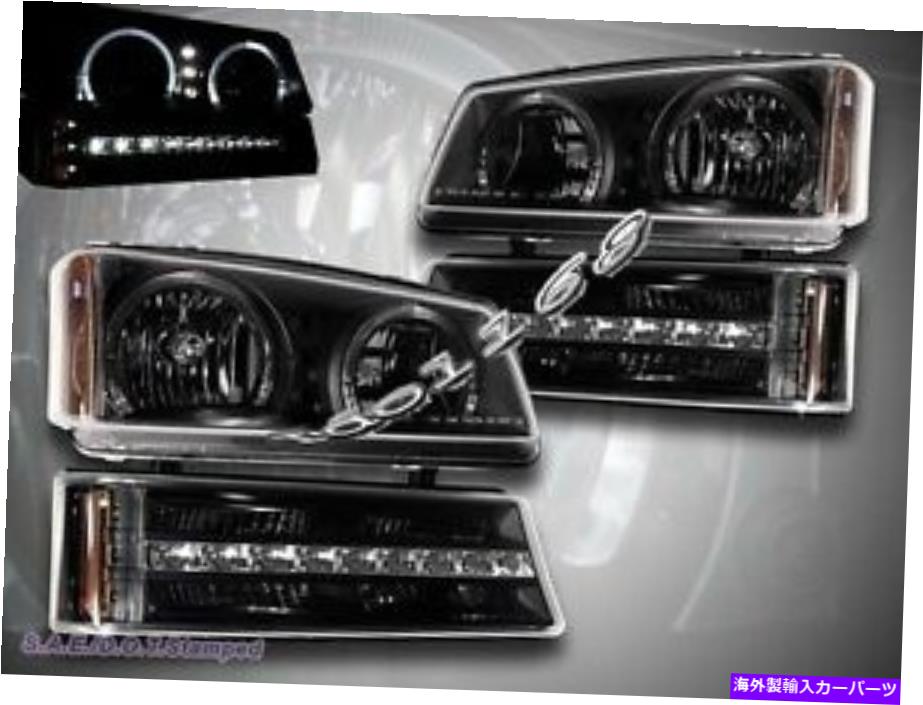USヘッドライト Chevy Silverado / Avalanche 03-06黒LEDヘッドライト+バンパーライトツインハロー Chevy Silverado/Avalanche 03-06 Black LED Headlights+Bumper Lights Twin Halo【並行輸入品】