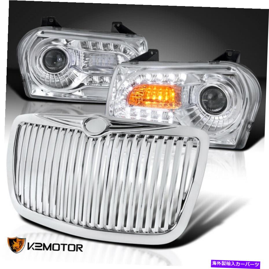 USヘッドライト 2005-2010 Chrysler 300のクリアLEDシグナルプロジェクターヘッドライト+垂直グリル For 2005-2010 Chrysler 300 Clear LED Signal Projector Headlights+Vertical Grille【並行輸入品】