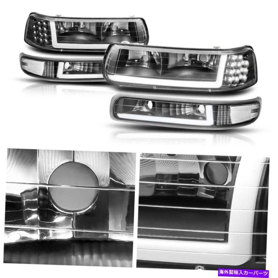 USヘッドライト LED DRLブラック/クリアコーナーヘッドライト+ 99-06 Silverado Suburban用バンパーランプ LED DRL Black/Clear Corner Headlight+Bumper Lamps for 99-06 Silverado Suburban【並行輸入品】