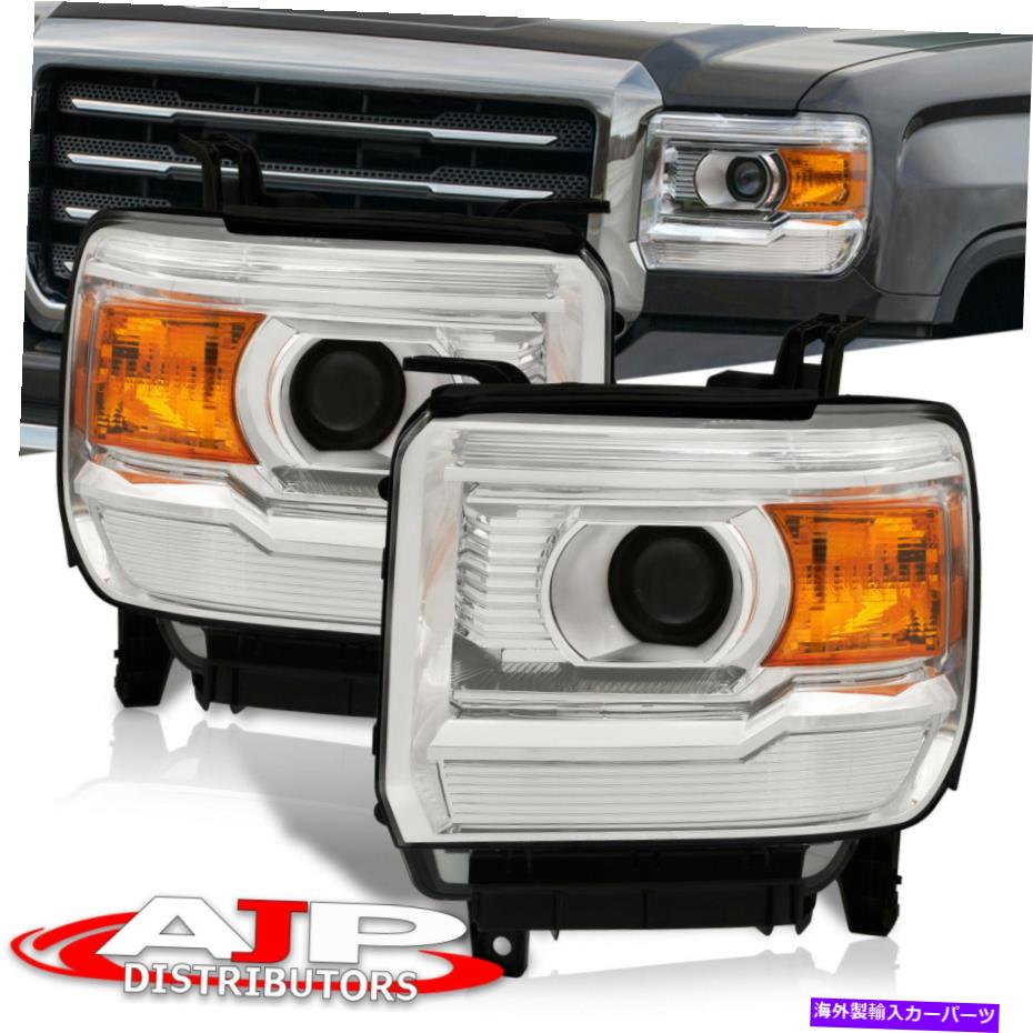 USヘッドライト アンバーターンシグナルクロームヘッドライトランプアセンブリセット2014-2019 GMCシエラ Amber Turn Signal Chrome Head Lights Lamps Assembly Set For 2014-2019 GMC Sierra【並行輸入品】