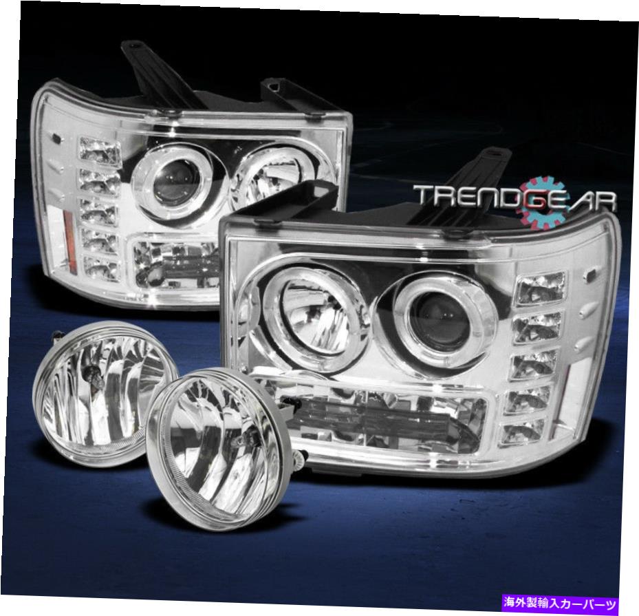 USヘッドライト 2007-2013 GMC Sierra Denali Halo LEDプロジェクターヘッドライト+フォグキット1500 2500 3500 2007-2013 GMC SIERRA DENALI HALO LED PROJECTOR HEAD LIGHT+FOG KIT 1500 2500 3500【並行輸入品】