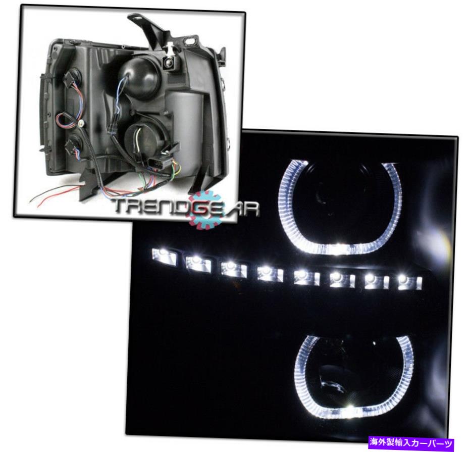 USヘッドライト 2007-2013 Silverado U-Halo LEDブラック/スモークプロジェクターヘッドライト+ブルーDRLキット FOR 2007-2013 SILVERADO U-HALO LED BLACK/SMOKE PROJECTOR HEADLIGHT +BLUE DRL KIT【並行輸入品】