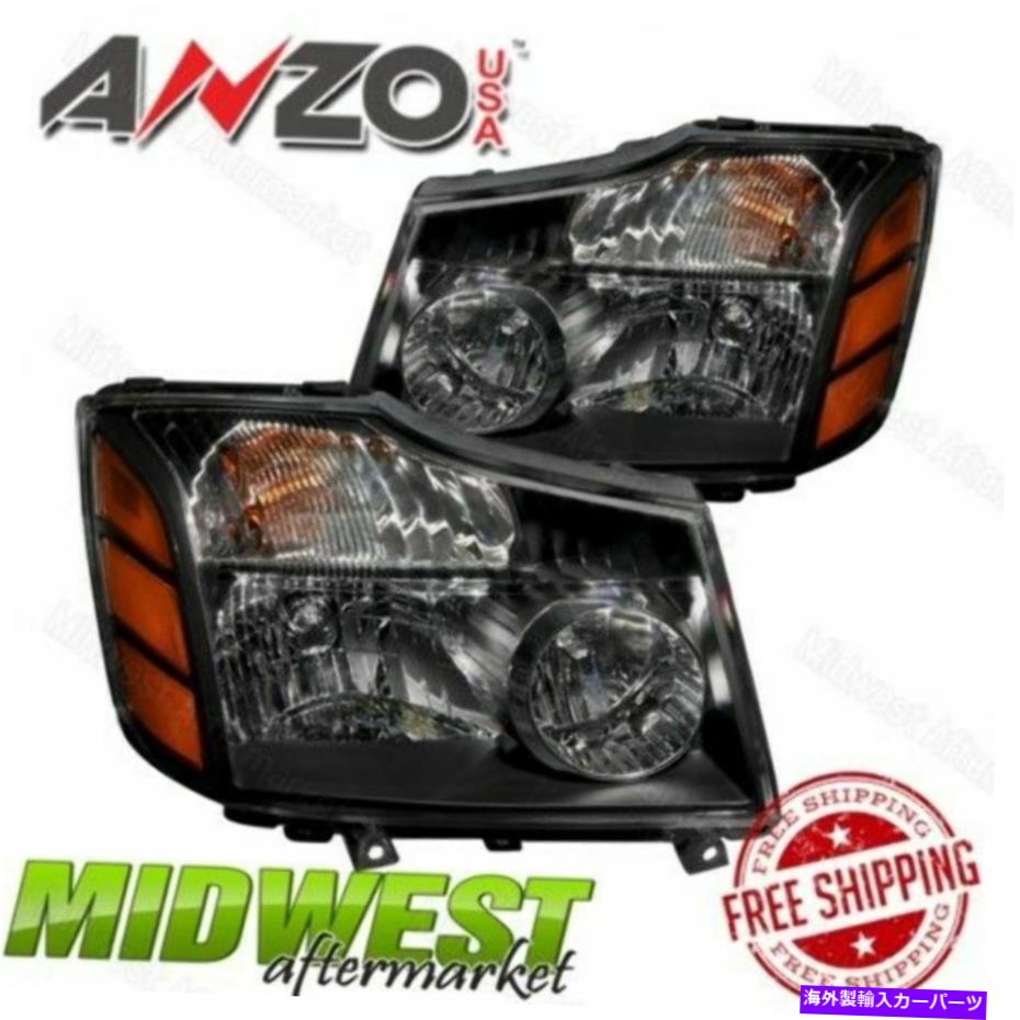 USヘッドライト Anzo Black Crystal Headlights 2004-2007日産ティタンXe Se Le Anzo Black Crystal Headlights Fits 2004-2007 Nissan Titan XE SE LE【並行輸入品】