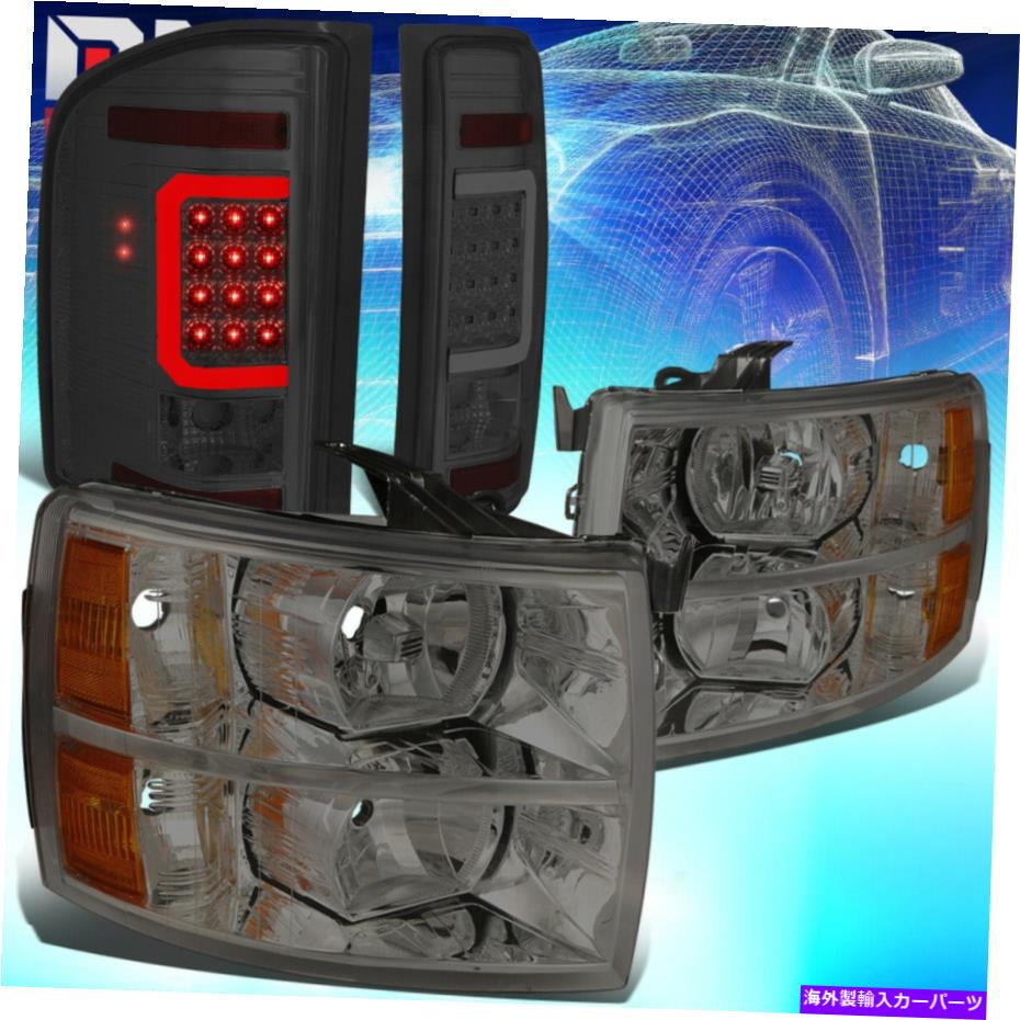 USヘッドライト フィット07-14 Silveradoスモークハウジングアンバーコーナーヘッドライト+ 3D LED C-BARテールランプ FIT 07-14 SILVERADO SMOKED HOUSING AMBER CORNER HEADLIGHT+3D LED C-BAR TAIL LAMP【並行輸入品】