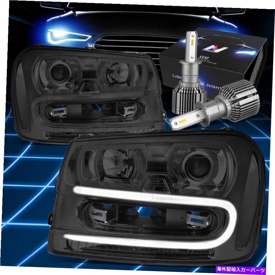 USヘッドライト FIT 2002-2009シボレートレイルブレイザープロジェクターヘッドライトW / LEDキット+クールファンスモーク Fit 2002-2009 Chevy Trailblazer Projector Headlights W/LED Kit+Cool Fan Smoked【並行輸入品】