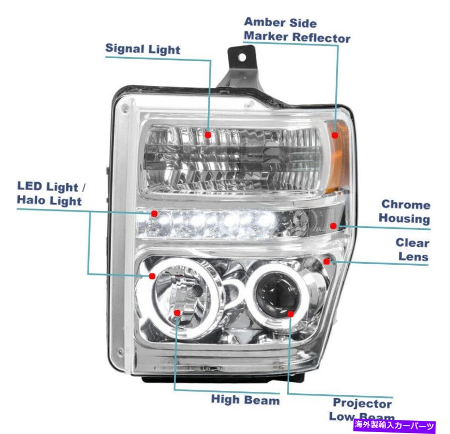 USヘッドライト 2008-2010 Ford F250 F350 SD LED Haloプロジェクタークロムヘッドライト+ブルーDRLキット For 2008-2010 Ford F250 F350 SD LED Halo Projector Chrome Headlight+Blue DRL Kit【並行輸入品】｜Us Custom Parts Shop USDM