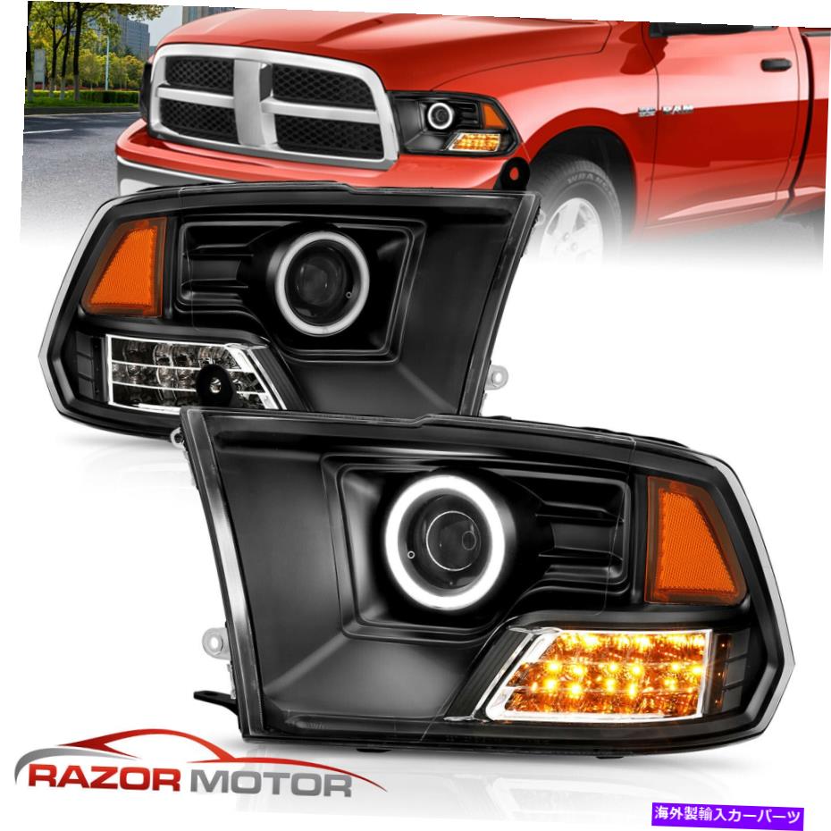 USヘッドライト [LEDハロー] 2009-2017ドッジRAM 1500 2500 3500ブラックプロジェクターヘッドライトペア [LED Halo] 2009-2017 Dodge Ram 1500 2500 3500 Black Projector Headlights Pair【並行輸入品】