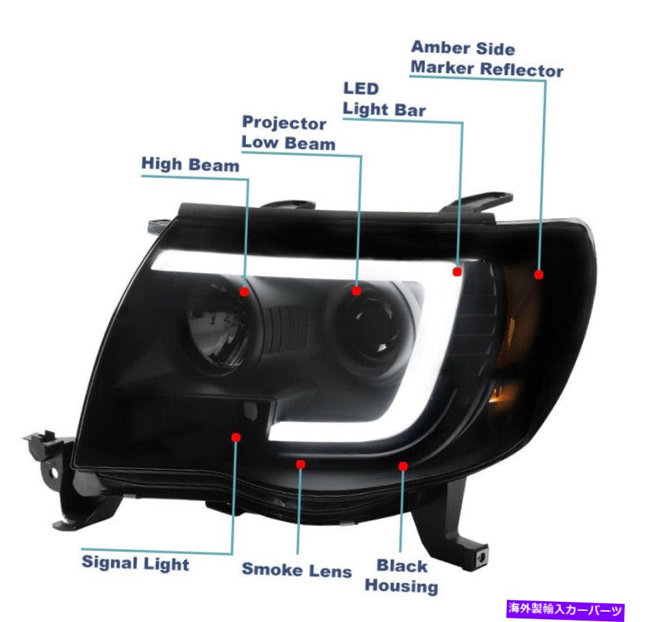 USヘッドライト 2005-2011トヨタタコマピックアップLEDチューブプロジェクターヘッドライトランプブラック/スモーク For 2005-2011 Toyota Tacoma Pickup LED Tube Projector Headlight Lamp Black/Smoke【並行輸入品】|Us Custom Parts Shop USDM