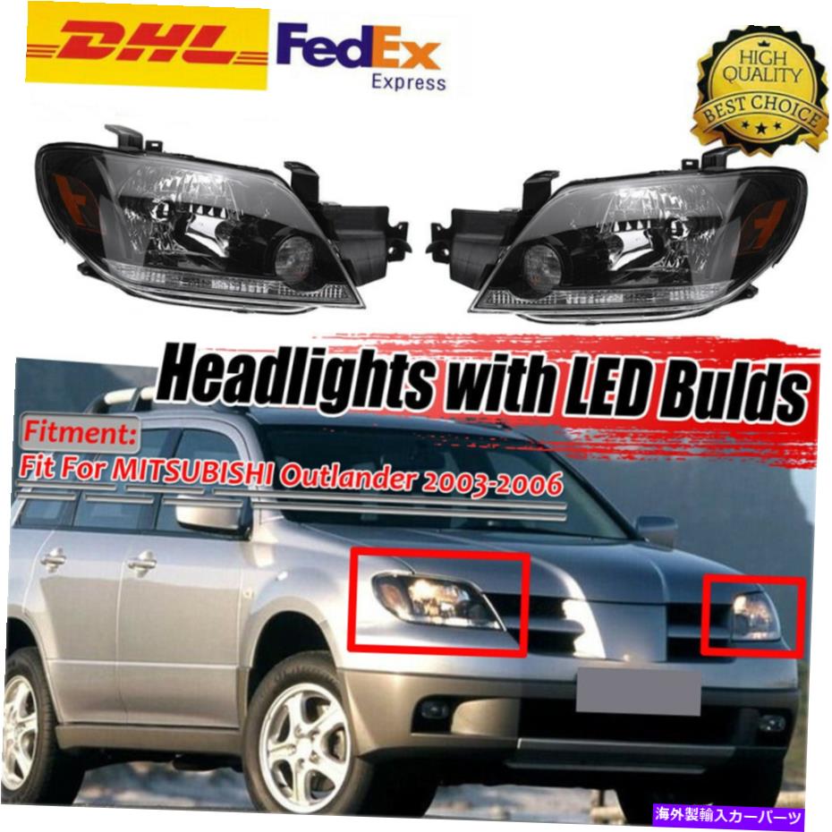USヘッドライト 2倍フロントヘッドランプヘッドライトアセンブリW /三菱アウトランダー03-2005 2x Front Head lamp Headlights Assembly w/ Blub For MITSUBISHI OUTLANDER 03-2005【並行輸入品】