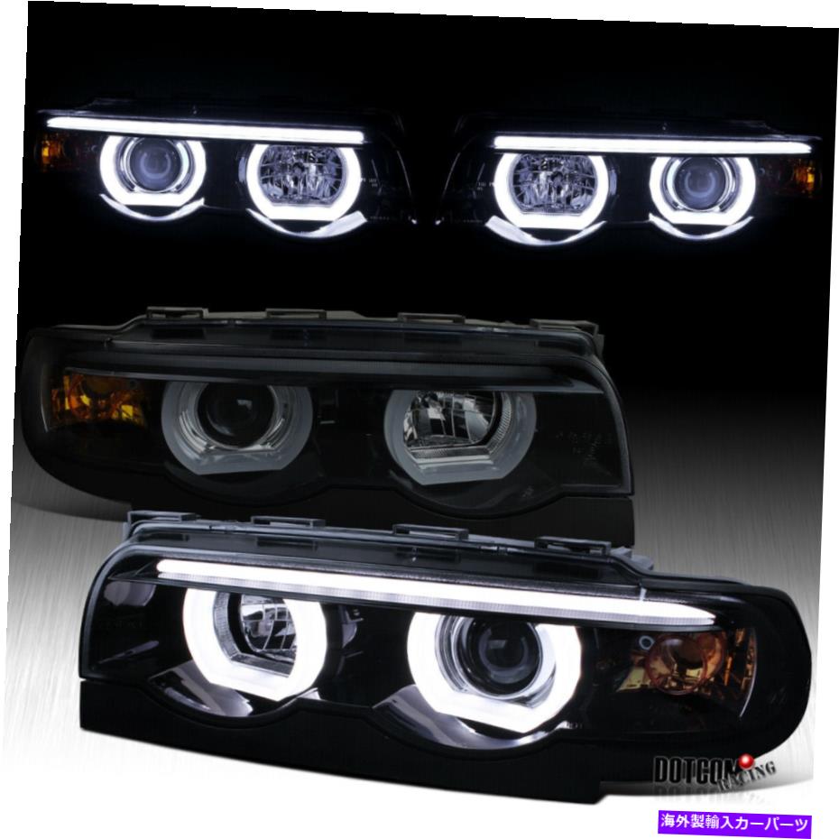 USヘッドライト 1995-2001 BMW E38 7シリーズブラックスモークデュアルハローLEDプロジェクターヘッドライトランプ 1995-2001 BMW E38 7-Series Black Smoke Dual Halo LED Projector Headlights Lamps【並行輸入品】|Us Custom Parts Shop USDM