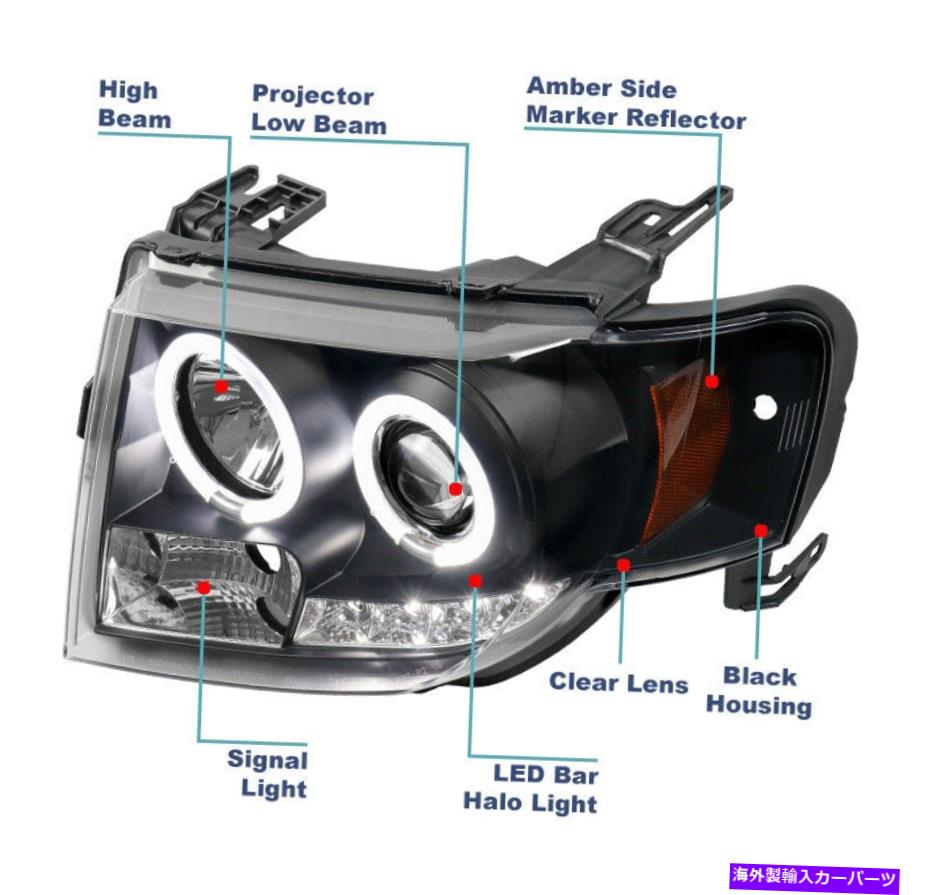 USヘッドライト 2008-2012フォードエスケープLED Halo Ring Projector Black Headlight Lamp + DRLキット For 2008-2012 Ford Escape LED Halo Ring Projector Black Headlight Lamp +DRL Kit【並行輸入品】
