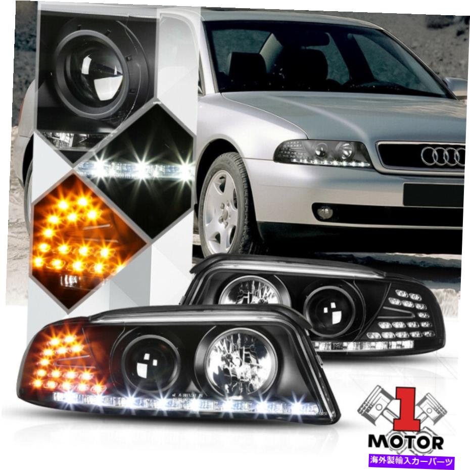 USヘッドライト ブラックプロジェクターヘッドライトホワイトDRL琥珀色LEDターン信号は96-01 Audi A4 B5 Black Projector Headlight White DRL Amber LED Turn Signal for 96-01 Audi A4 B5【並行輸入品】