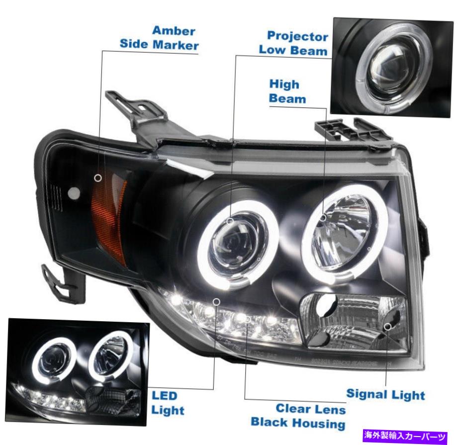 USヘッドライト 2008-2012フォードエスケープLED Halo Ring Projector Black Headlight + DRLランプセット For 2008-2012 Ford Escape LED Halo Ring Projector Black Headlight +DRL Lamp Set【並行輸入品】