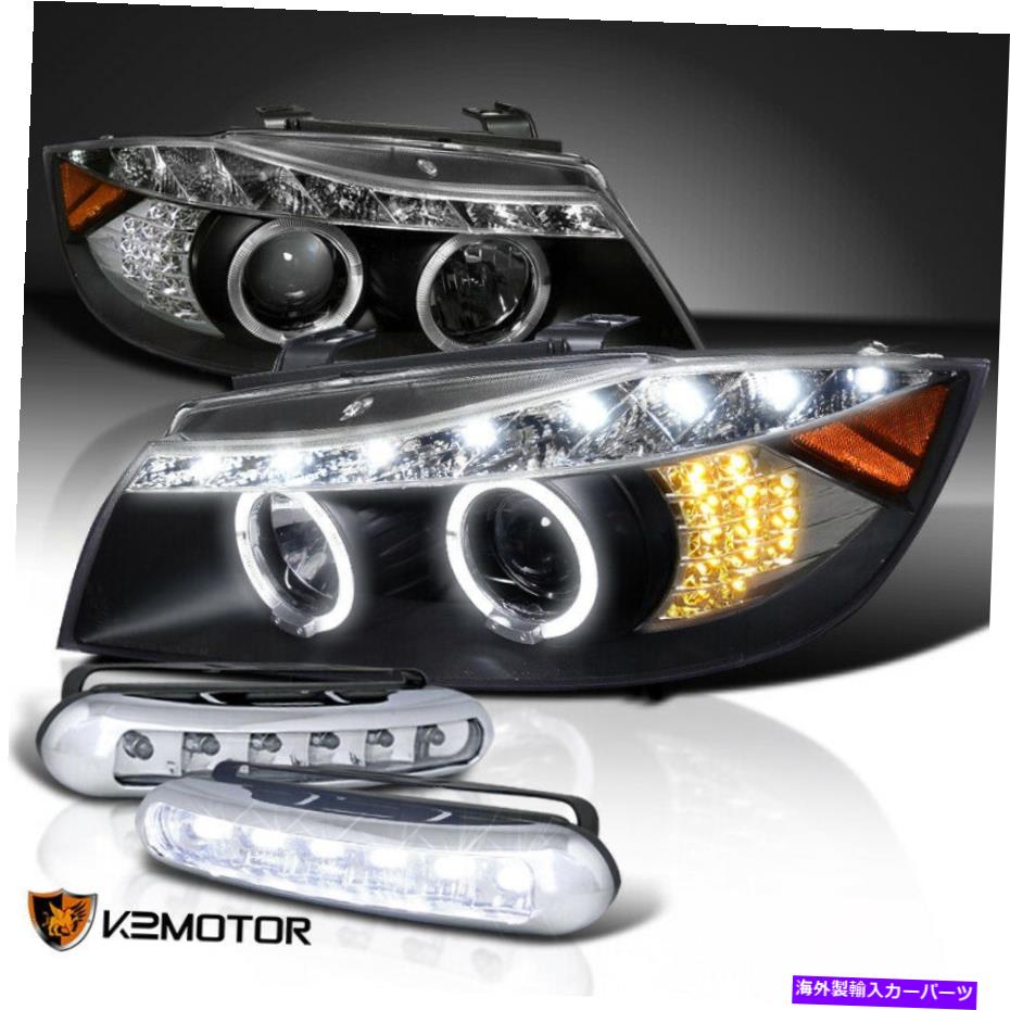 USヘッドライト 06-08 BMW E90ブラックプロジェクターR8スタイルヘッドライト+ LEDドライビングフォグランプ 06-08 BMW E90 Black Projector R8 Style Headlights+LED Driving Fog Lamp【並行輸入品】