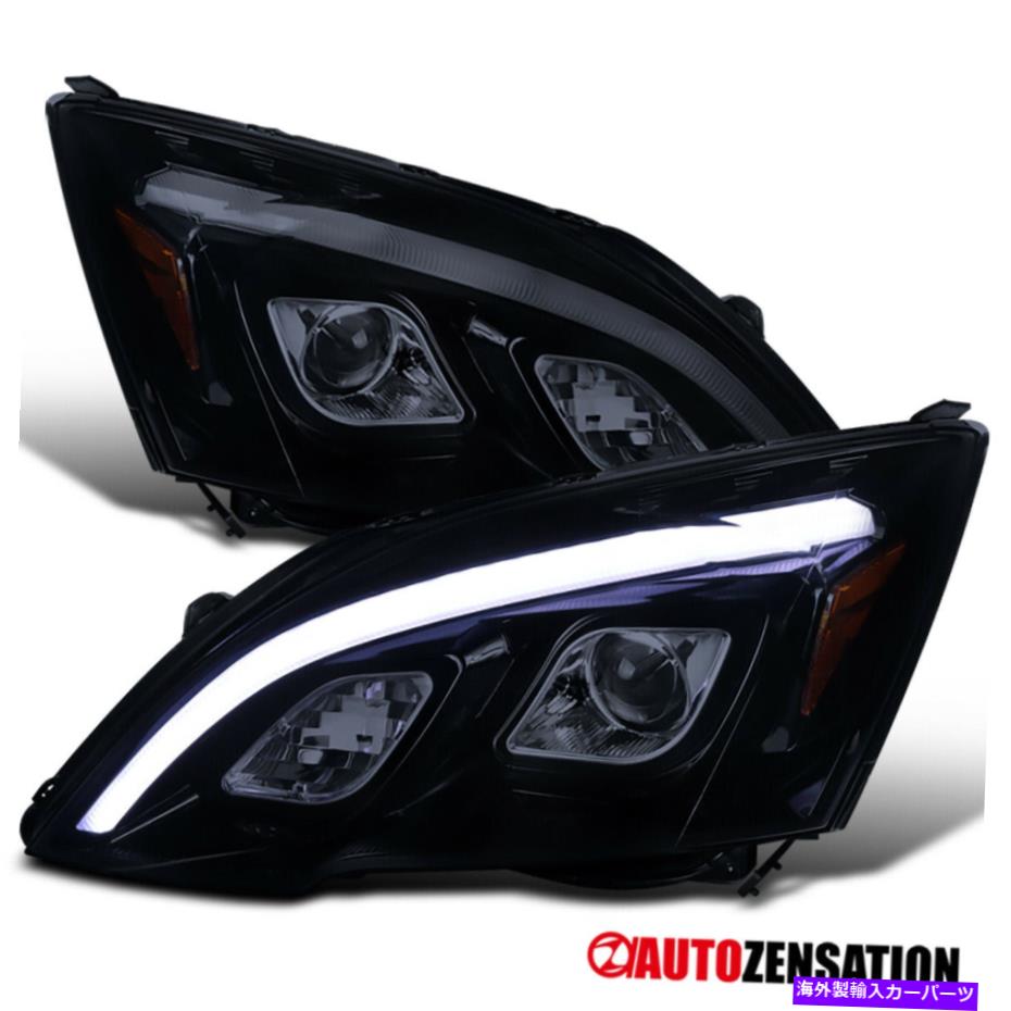 USヘッドライト 2007-2011ホンダCR-V光沢のある黒い煙LEDバープロジェクターヘッドライトランプ For 2007-2011 Honda CR-V Glossy Black Smoke LED Bar Projector Headlights Lamps【並行輸入品】